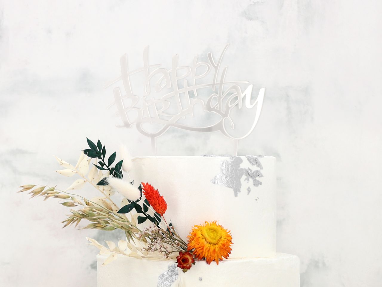 cake topper happy birthday silber