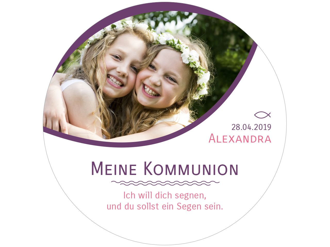 meine kommunion konfirmation violett rund 20cm