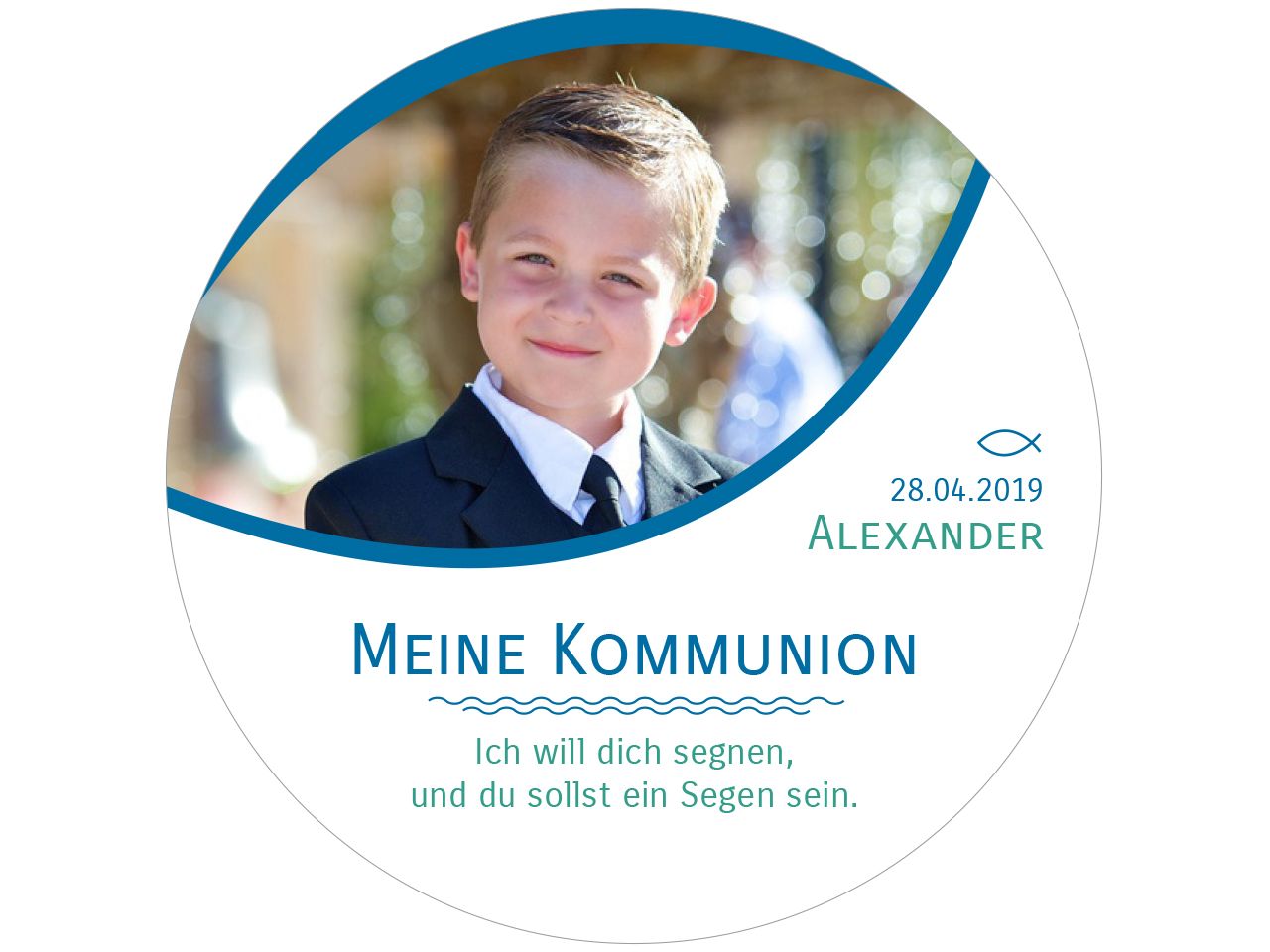 meine kommunion konfirmation blau rund 20cm