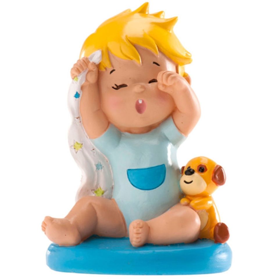 figur baby blau mit hund 10 cm