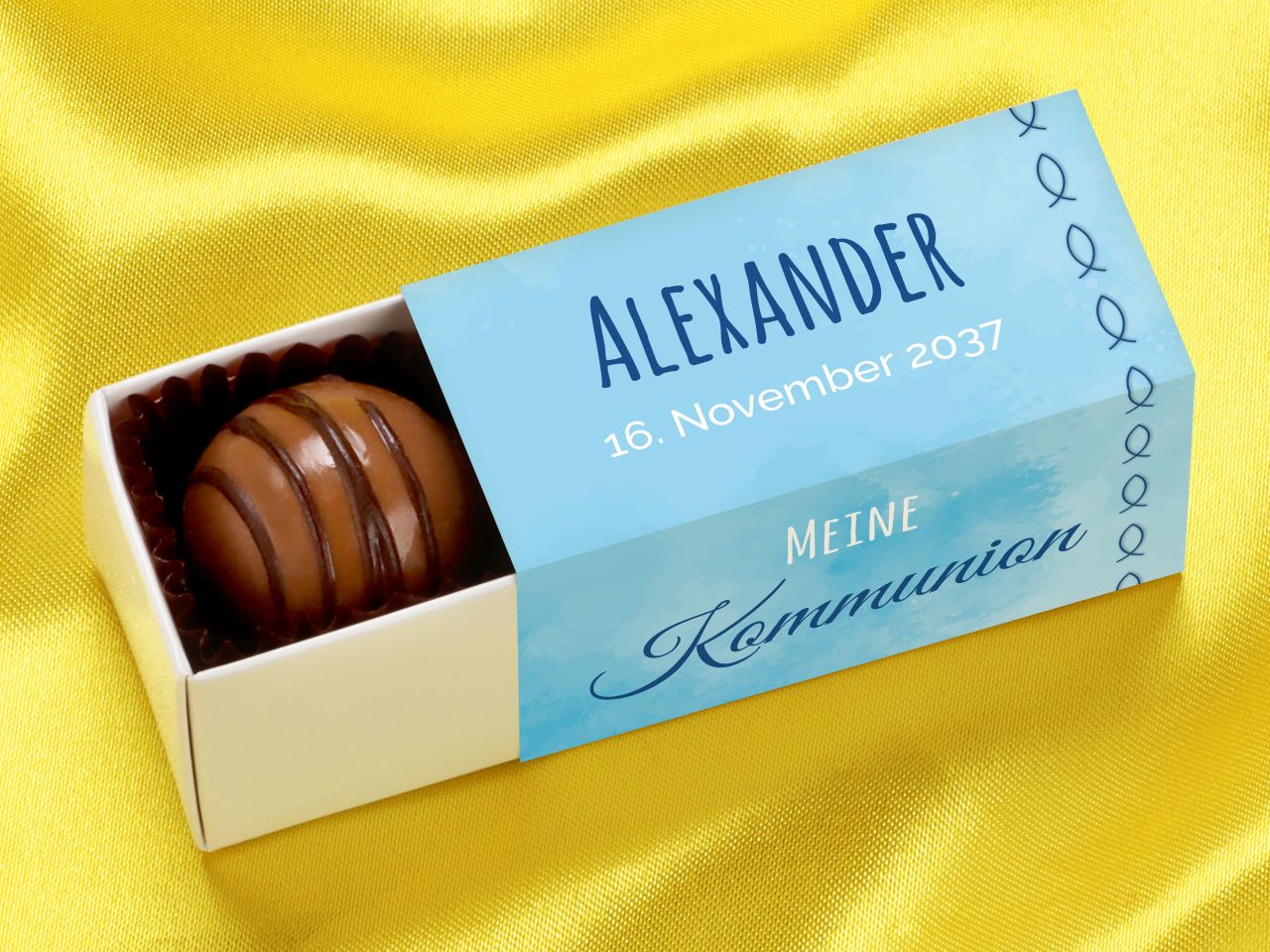 trueffelstange fuer 2 trueffel individuell kommunion konfirmation blau