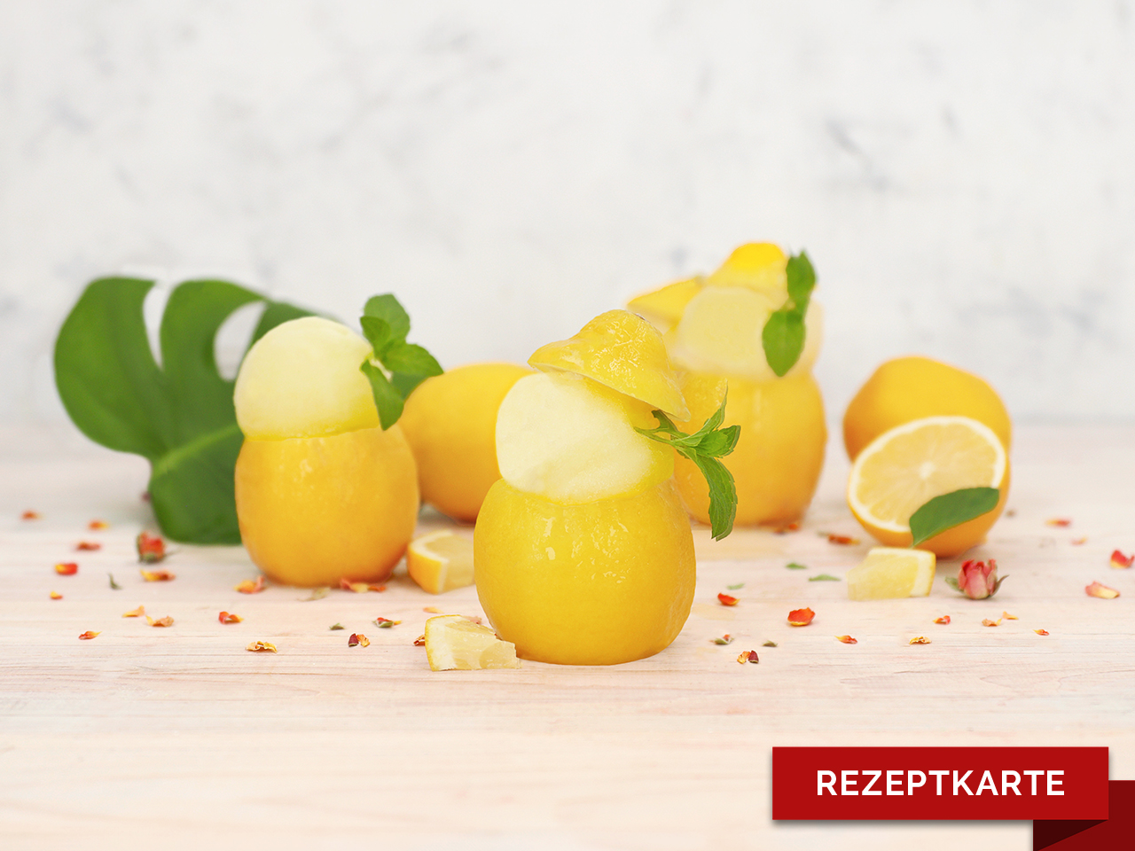 erfrischendes zitronensorbet mit minze rezeptkarte