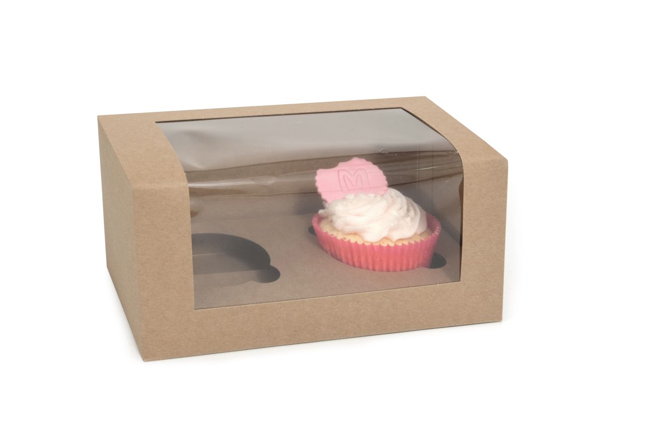 cupcake box fuer 2 cupcakes mit fenster eco line kraft 3 stueck