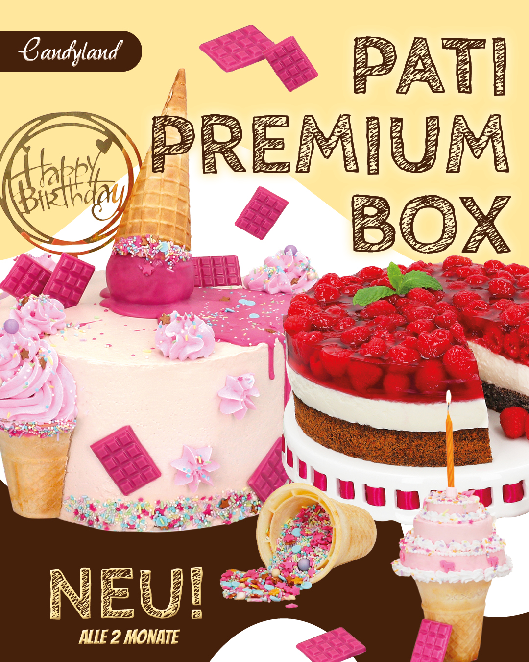 Willkommen in Candyland! 🌈✨

Unsere neue Pati-Premium-Box entführt euch in eine Welt voller süßer Fantasie. Freut euch auf traumhafte Torten, kreative Dekorationen und jede Menge Backspaß. 🍦🍭🎂

Perfekt für Geburtstage, Sommerfeste und alle, die gerne besondere Torten zaubern möchten. 💕

#pativersand #patipremiumbox #candyland #backbox #tortenliebe #backenmachtglücklich #backinspiration #limitededition